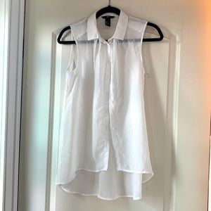White sleeveless button down shirt